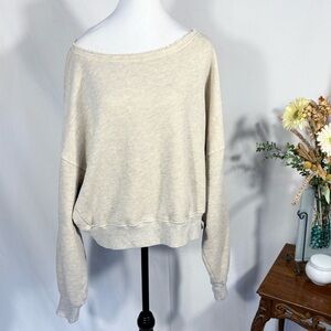 Free People Off-the-Shoulder Raw Edge Sweatshirt Beige Sz Large 💛